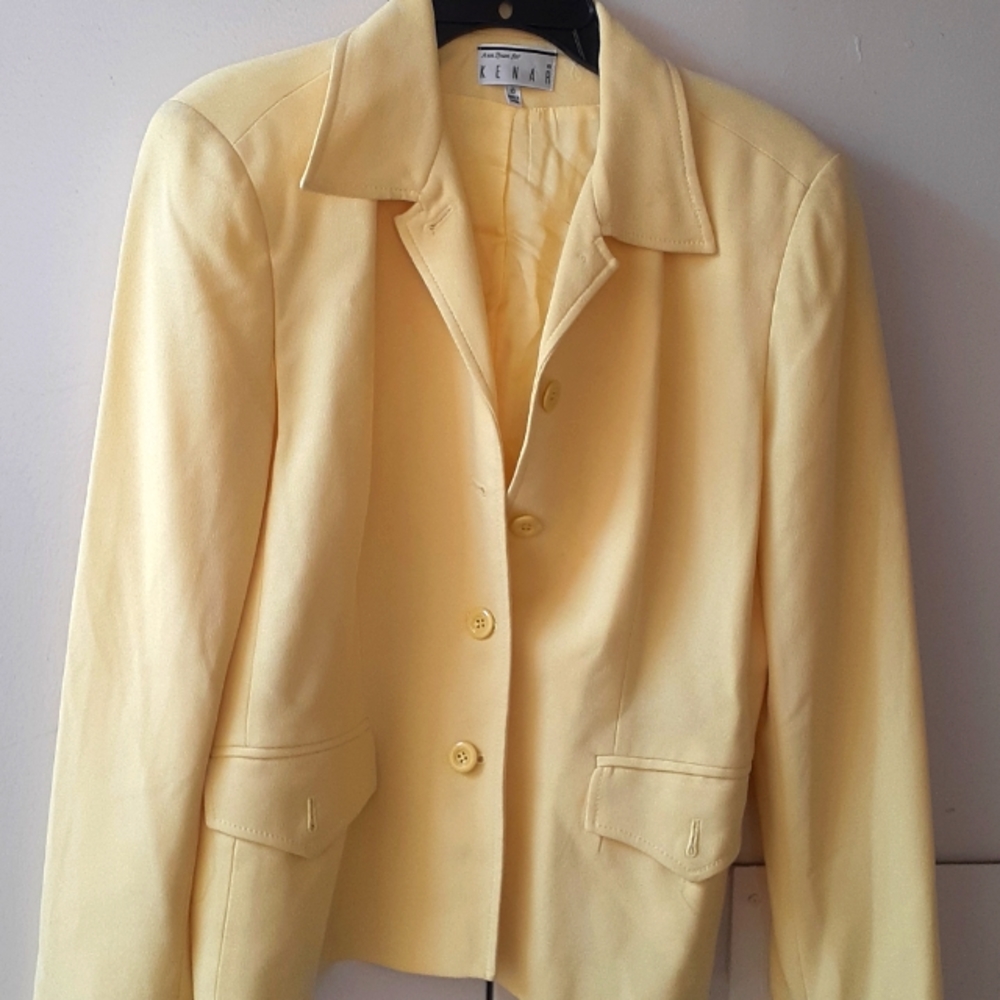 "Ann Tjian" for KENAR Pastel Yellow Crop Blazer size 10 Jacket Cocktail career